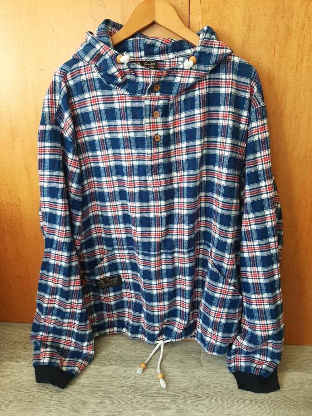 Vermont Flannel Company Hooded Pullover 2XL Blue, Red And White Plaid USA